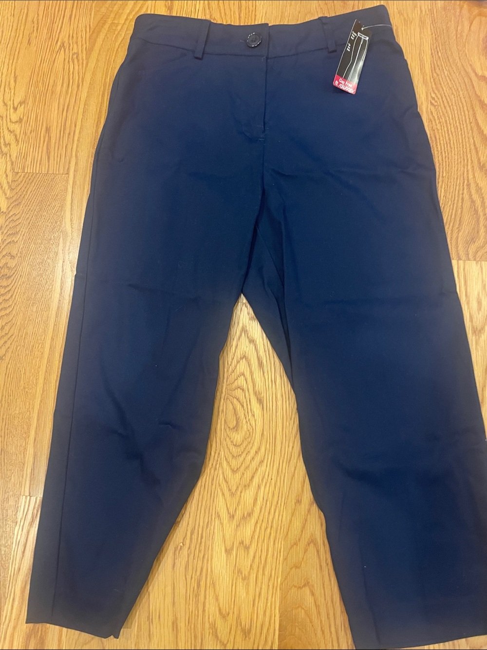 Kim Rogers Navy Cropped Dress Pants elastic waist 6 (OL2)